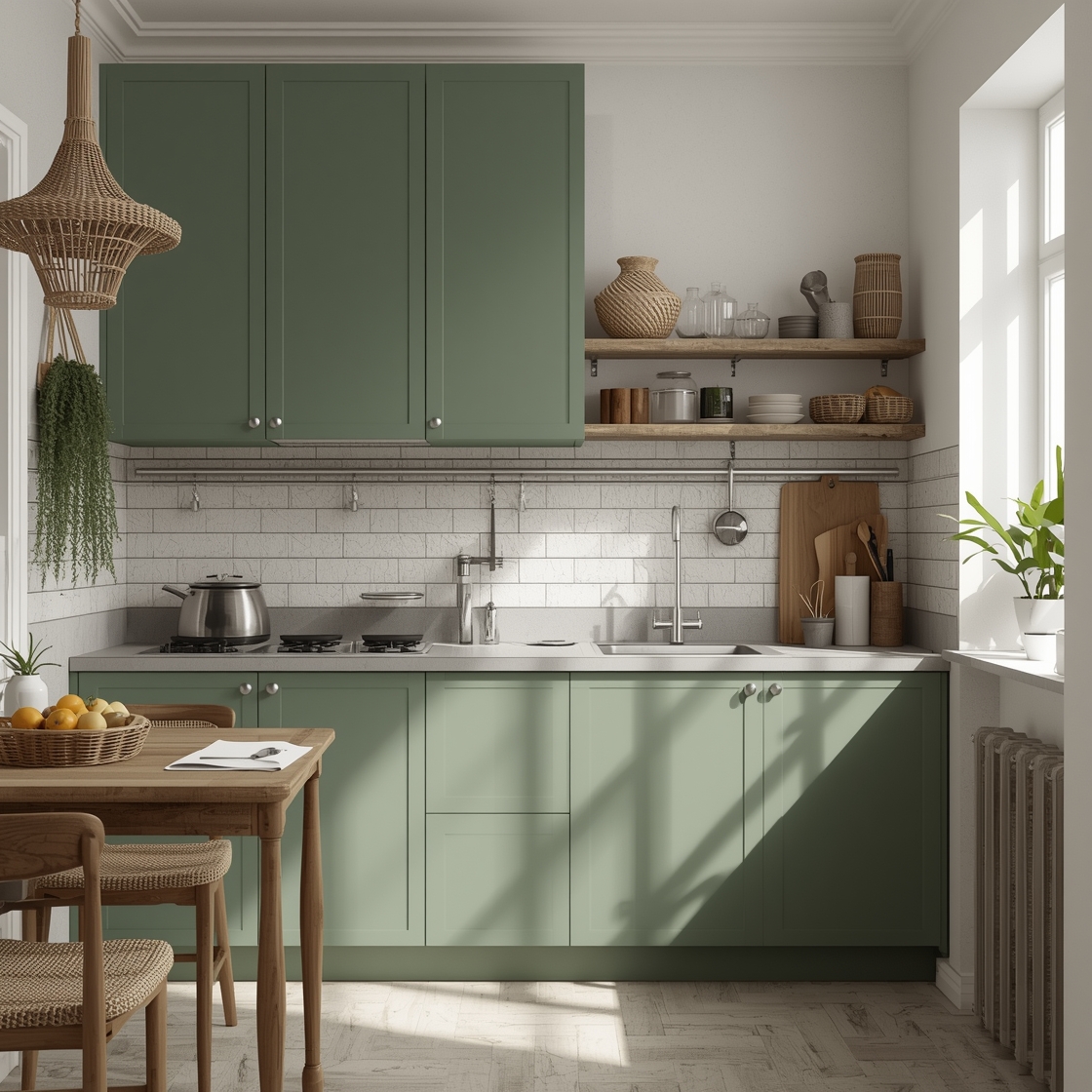 cocina pequeña color verde